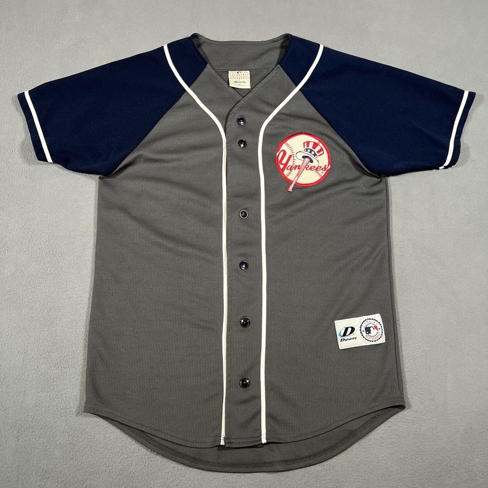 New York Yankees Dynasty Baseball Jersey Mens M Gray Blue Top Hat‎ Patch MLB